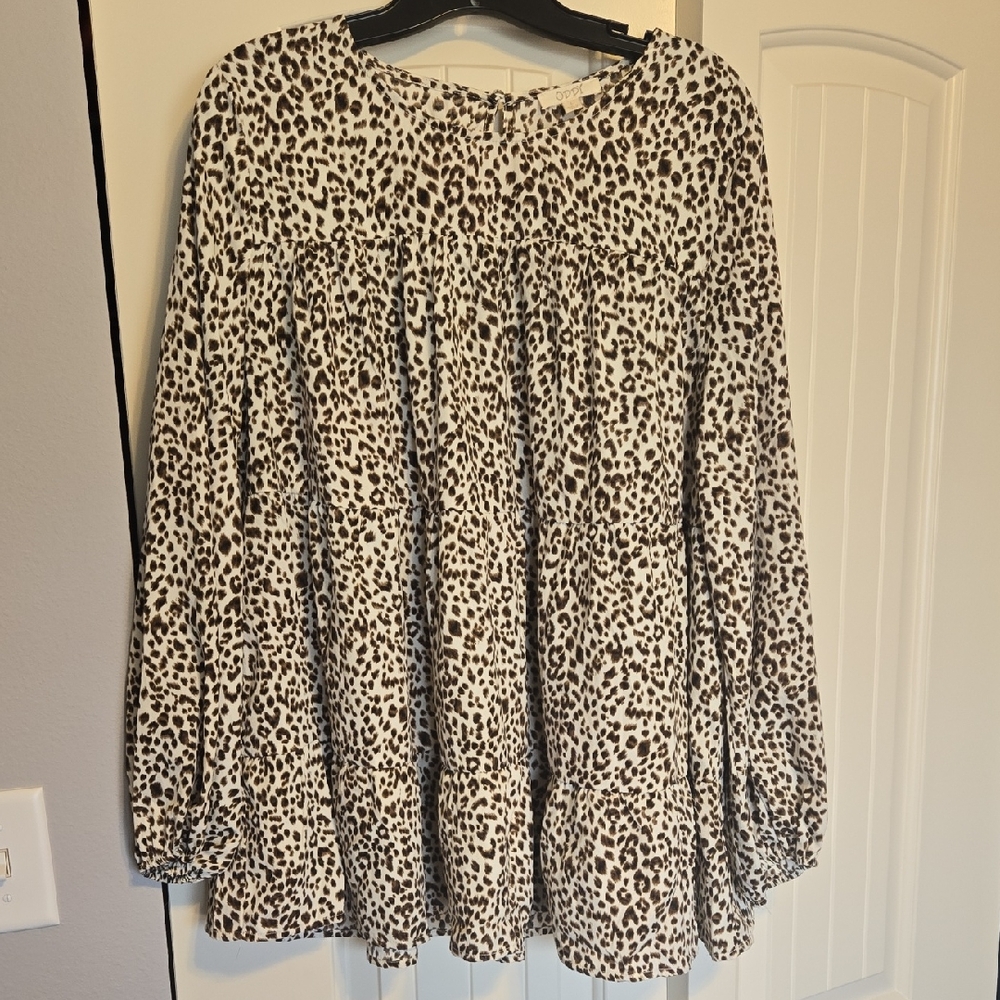 ODDY Black and White Leopard Print Blouse
